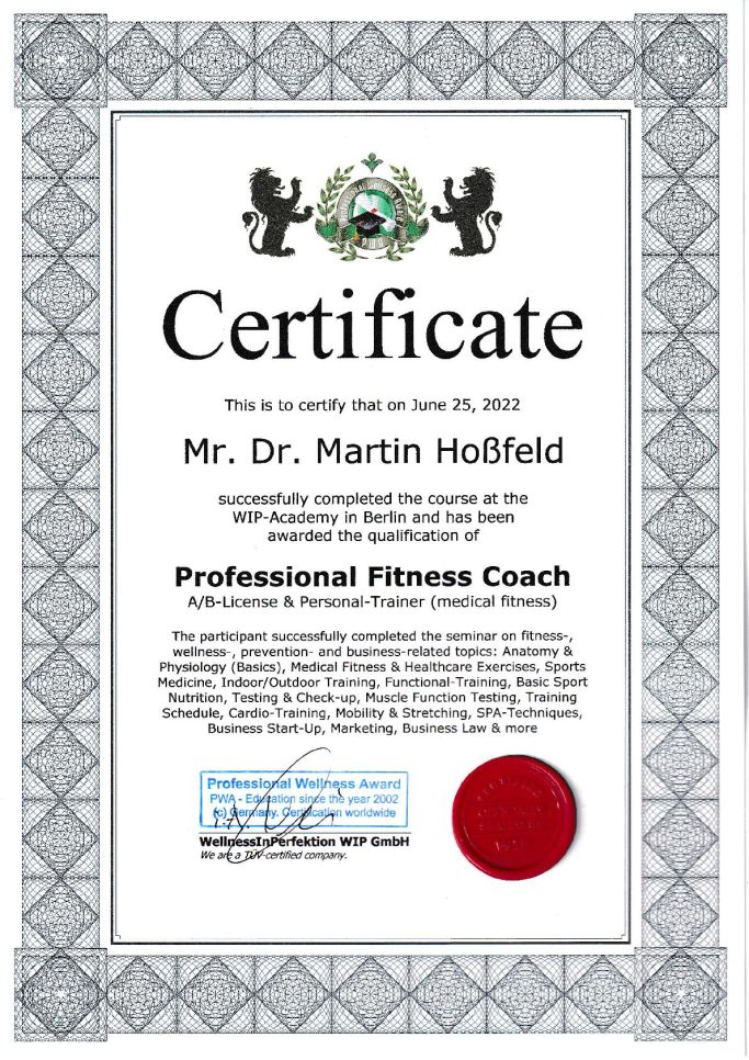 Zertifikat Fitnesstrainer